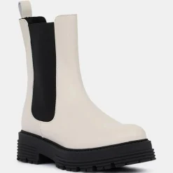 Galeries Lafayette Bottines|Chelsea boots en Cuir beiges - Talon 4 cm