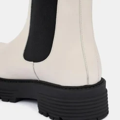Galeries Lafayette Bottines|Chelsea boots en Cuir beiges - Talon 4 cm
