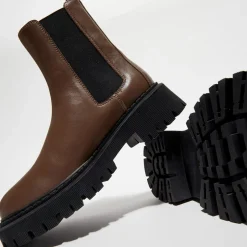 Mi/Mai Bottines|Chelsea Boots en Cuir Chunky marron