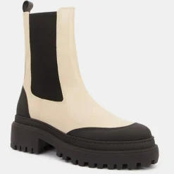 Galeries Lafayette Bottines|Chelsea boots en Cuir contrastées beiges - Talon 4,5 cm
