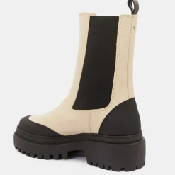 Galeries Lafayette Bottines|Chelsea boots en Cuir contrastées beiges - Talon 4,5 cm