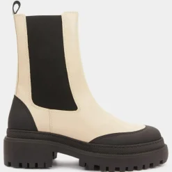 Galeries Lafayette Bottines|Chelsea boots en Cuir contrastées beiges - Talon 4,5 cm