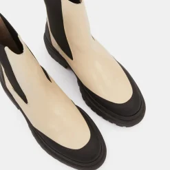 Galeries Lafayette Bottines|Chelsea boots en Cuir contrastées beiges - Talon 4,5 cm