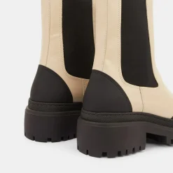 Galeries Lafayette Bottines|Chelsea boots en Cuir contrastées beiges - Talon 4,5 cm