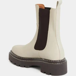 Galeries Lafayette Bottines|Chelsea Boots en Cuir lisse surpiqures blanches - Talon 4 cm