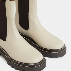 Galeries Lafayette Bottines|Chelsea Boots en Cuir lisse surpiqures blanches - Talon 4 cm