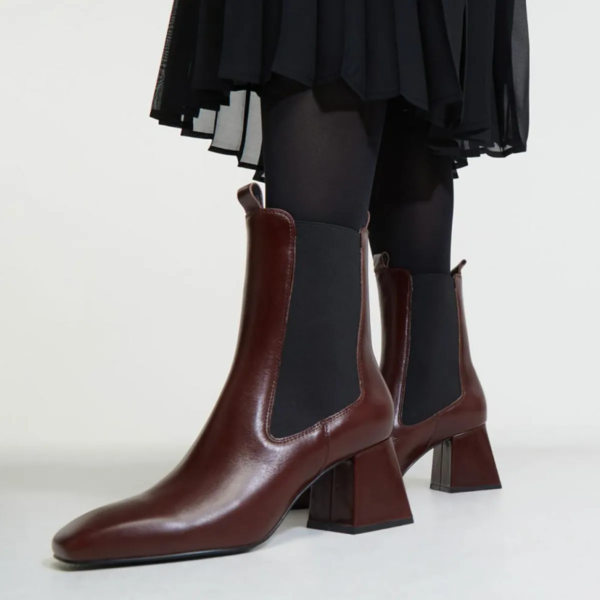 Galeries Lafayette Bottines|Chelsea Boots en Cuir marron - Talon 7 cm