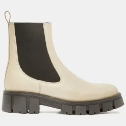 Galeries Lafayette Bottines|Chelsea boots en Cuir semelle épaisse beiges - Talon 4,5 cm