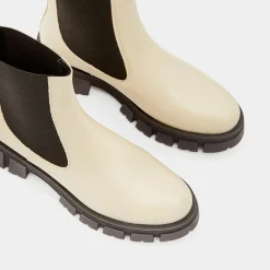 Galeries Lafayette Bottines|Chelsea boots en Cuir semelle épaisse beiges - Talon 4,5 cm