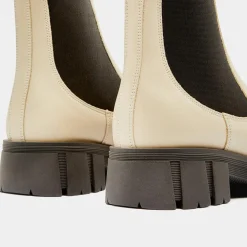 Galeries Lafayette Bottines|Chelsea boots en Cuir semelle épaisse beiges - Talon 4,5 cm