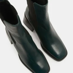 Galeries Lafayette Bottines|Chelsea Boots en Cuir talon flare bout carré vertes - Talon 6 cm
