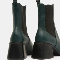 Galeries Lafayette Bottines|Chelsea Boots en Cuir talon flare bout carré vertes - Talon 6 cm