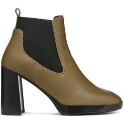 Geox Bottines|Chelsea Boots en Cuir Teulada olive/noir - Talon 9.5 cm