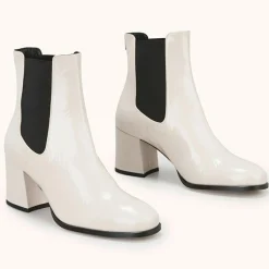 Cosmoparis Bottines|Chelsea Boots en Cuir verni Lanae crème - Talon 6 cm