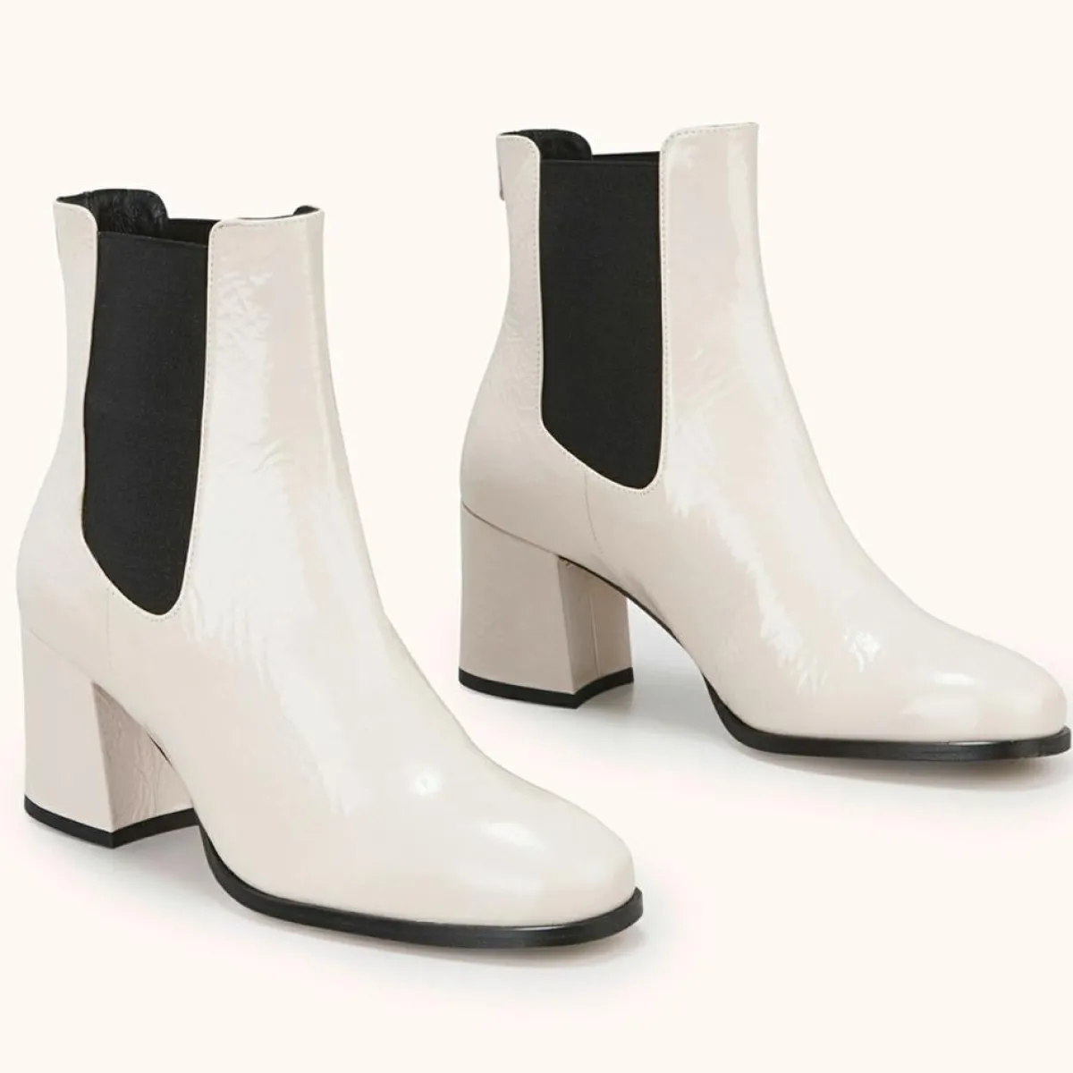 Cosmoparis Bottines|Chelsea Boots en Cuir verni Lanae crème - Talon 6 cm
