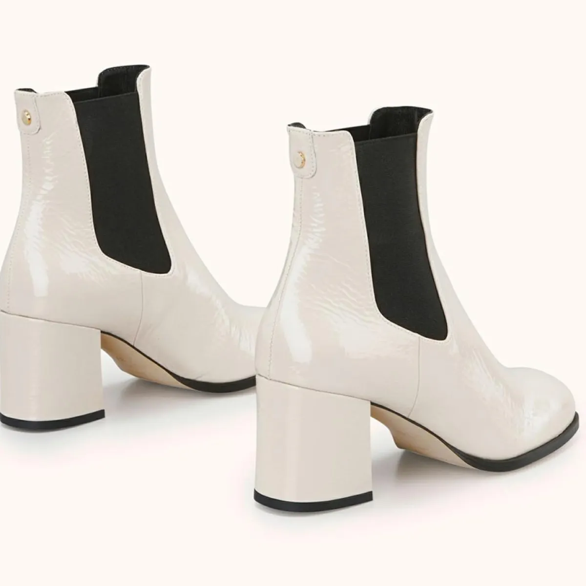 Cosmoparis Bottines|Chelsea Boots en Cuir verni Lanae crème - Talon 6 cm