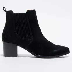 Cosmoparis Bottines|Chelsea boots en Velours de Cuir Fali noires - Talon 5 cm