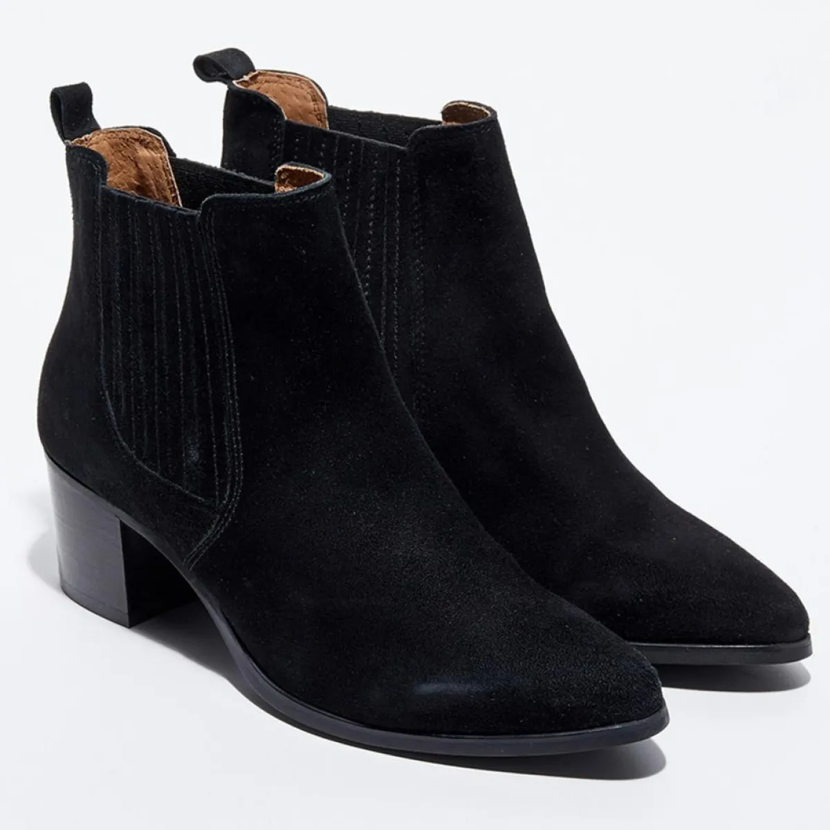 Cosmoparis Bottines|Chelsea boots en Velours de Cuir Fali noires - Talon 5 cm