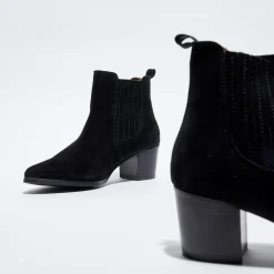 Cosmoparis Bottines|Chelsea boots en Velours de Cuir Fali noires - Talon 5 cm