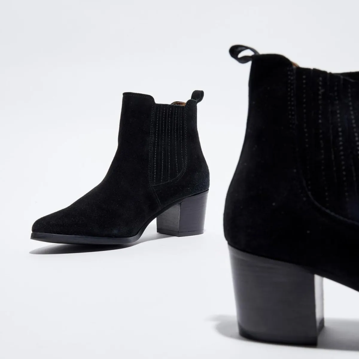 Cosmoparis Bottines|Chelsea boots en Velours de Cuir Fali noires - Talon 5 cm