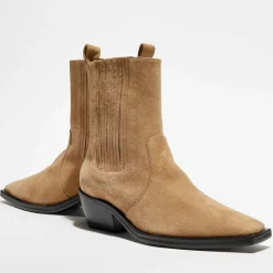 Mari Giudicelli Bottines|Chelsea Boots en Velours de Cuir Hyde beiges