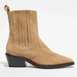 Mari Giudicelli Bottines|Chelsea Boots en Velours de Cuir Hyde beiges