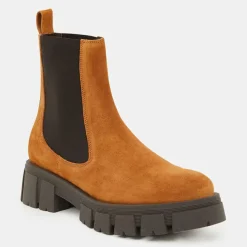Galeries Lafayette Bottines|Chelsea boots semelle épaisse camel - Talon 4 cm