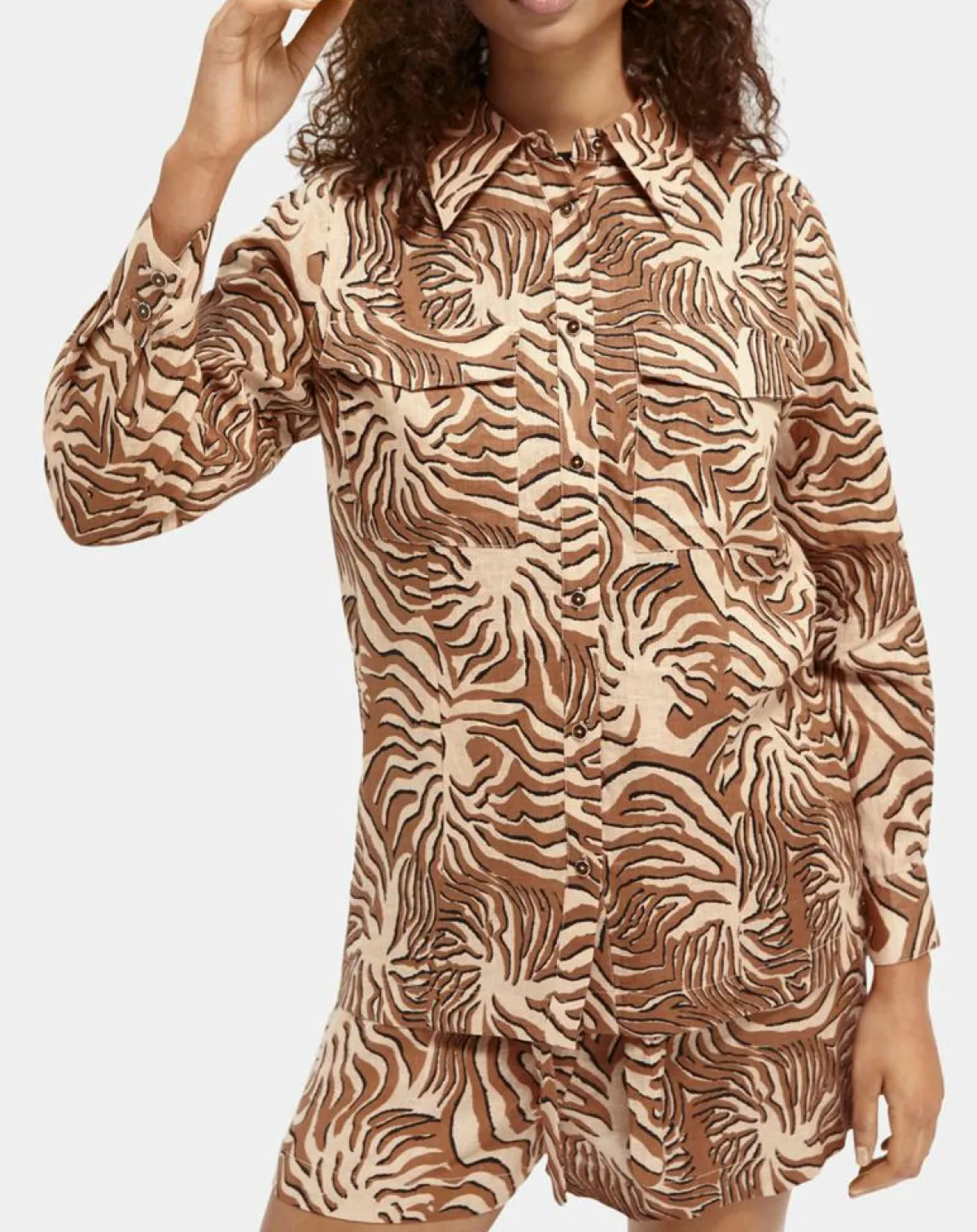 Scotch & Soda Chemises|Chemise 100% Lin imprimée corail beige