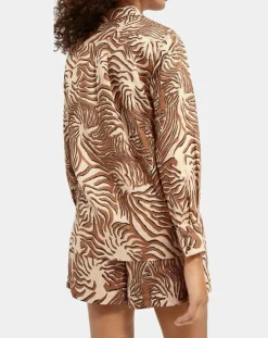 Scotch & Soda Chemises|Chemise 100% Lin imprimée corail beige