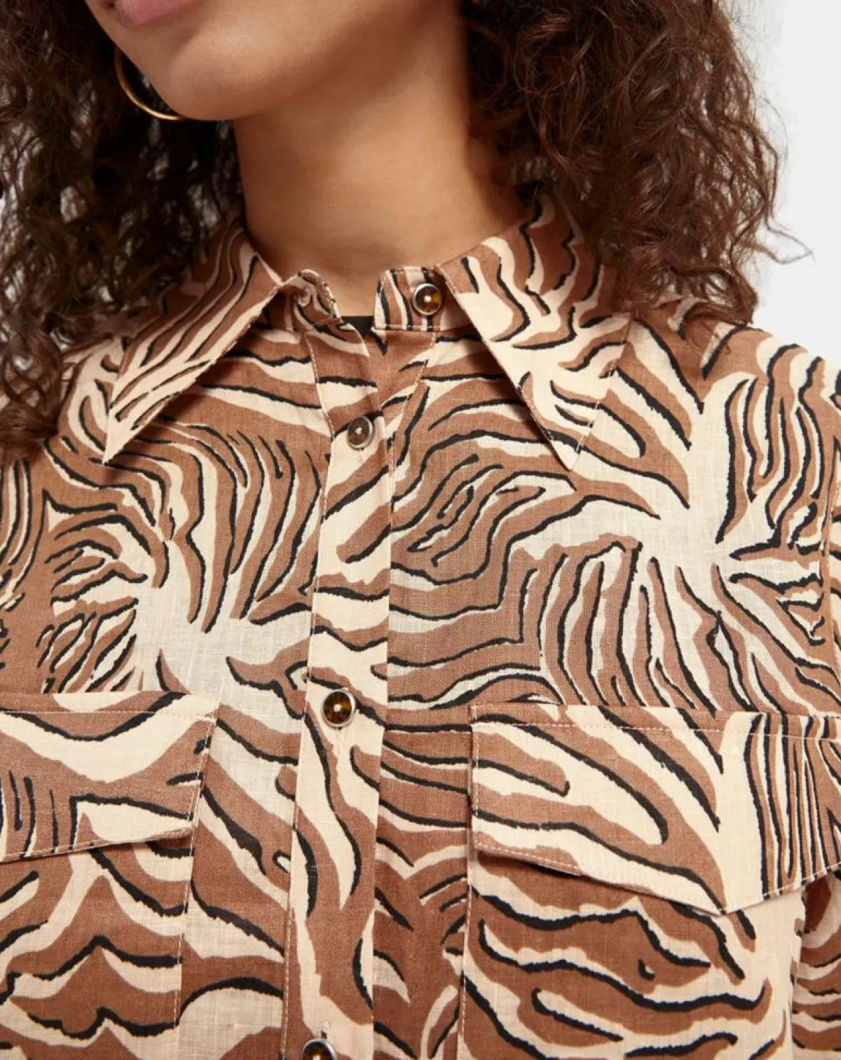 Scotch & Soda Chemises|Chemise 100% Lin imprimée corail beige