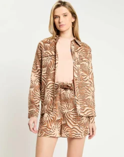 Scotch & Soda Chemises|Chemise 100% Lin imprimée corail beige