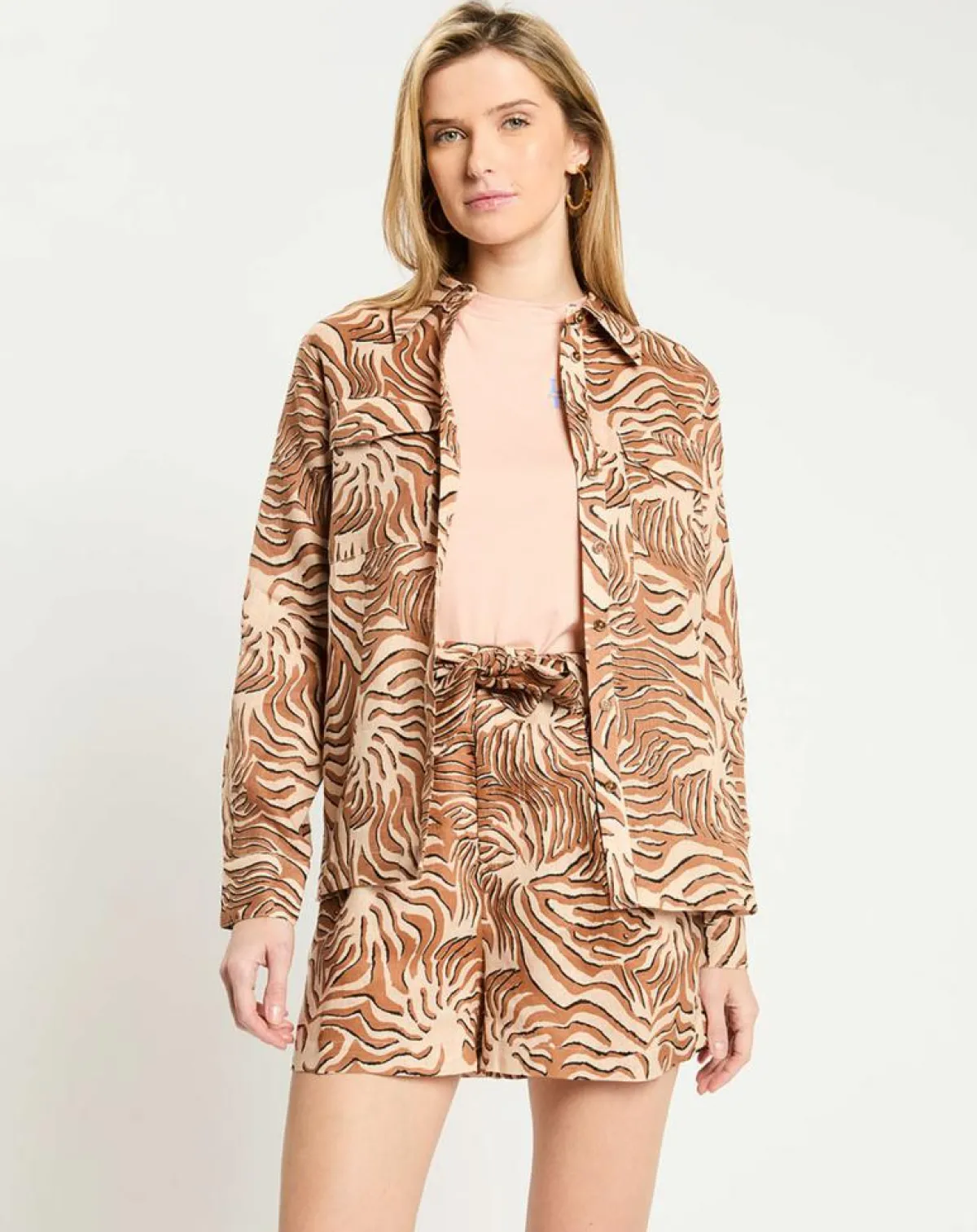 Scotch & Soda Chemises|Chemise 100% Lin imprimée corail beige