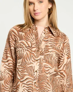 Scotch & Soda Chemises|Chemise 100% Lin imprimée corail beige