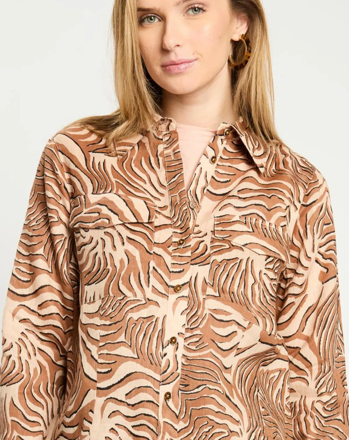 Scotch & Soda Chemises|Chemise 100% Lin imprimée corail beige