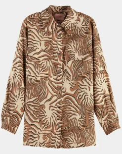 Scotch & Soda Chemises|Chemise 100% Lin imprimée corail beige