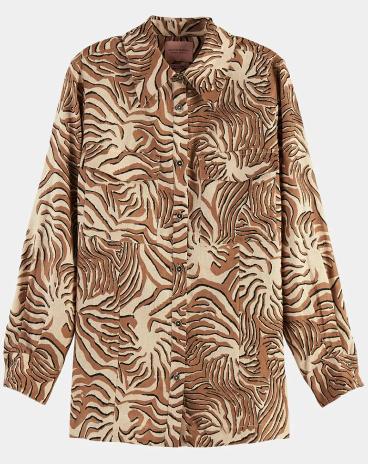 Scotch & Soda Chemises|Chemise 100% Lin imprimée corail beige