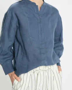 Marc O'Polo Chemises|Chemise 100% Lin sans manches Col bleu moyen