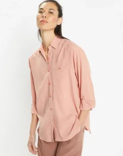 Galeries Lafayette Chemises|Chemise ample en Coton mélangé Paros rayée rose moyen