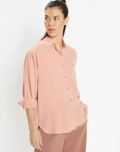 Galeries Lafayette Chemises|Chemise ample en Coton mélangé Paros rayée rose moyen