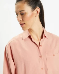 Galeries Lafayette Chemises|Chemise ample en Coton mélangé Paros rayée rose moyen