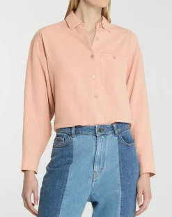 Galeries Lafayette Chemises|Chemise ample en Coton mélangé Paros rayée rose moyen