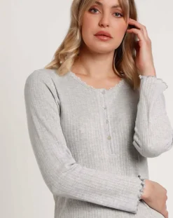 Admas Lingerie, Nuit|Chemise de nuit Soft Côtelée C gris chiné