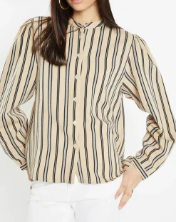 Galeries Lafayette Chemises|Chemise droite Laurie à rayures beige/noir