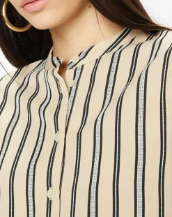 Galeries Lafayette Chemises|Chemise droite Laurie à rayures beige/noir