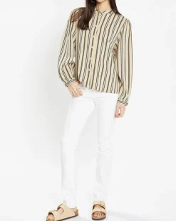 Galeries Lafayette Chemises|Chemise droite Laurie à rayures beige/noir