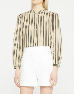 Galeries Lafayette Chemises|Chemise droite Laurie à rayures beige/noir