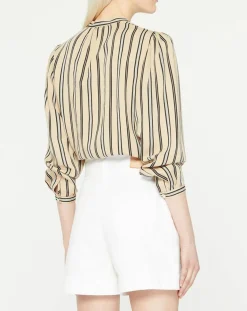 Galeries Lafayette Chemises|Chemise droite Laurie à rayures beige/noir