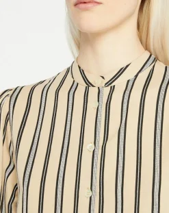 Galeries Lafayette Chemises|Chemise droite Laurie à rayures beige/noir
