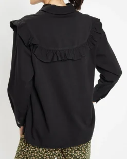Galeries Lafayette Chemises|Chemise en Coton bio Candy volant en plastron noire