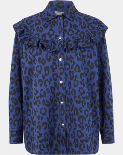 Galeries Lafayette Chemises|Chemise en Coton bio Candy imprimé léopard bleu/noir